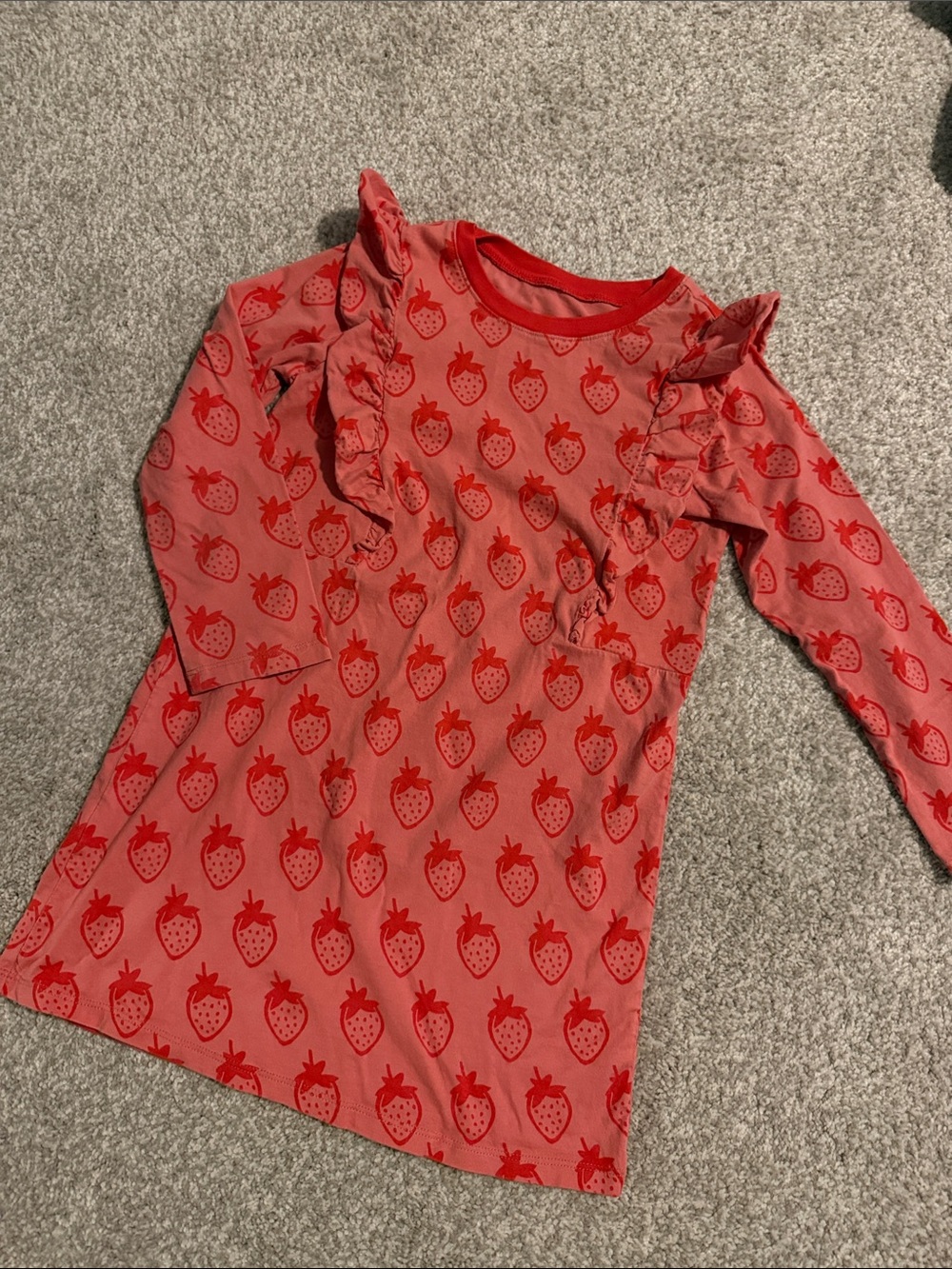 Girls' Strawberry Print Long Sleeve Top - Red